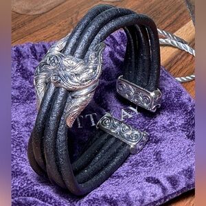 SCOTT KAY Signed multi Strand Leather Bracelet with S.S .925 lock. 7.5 inches